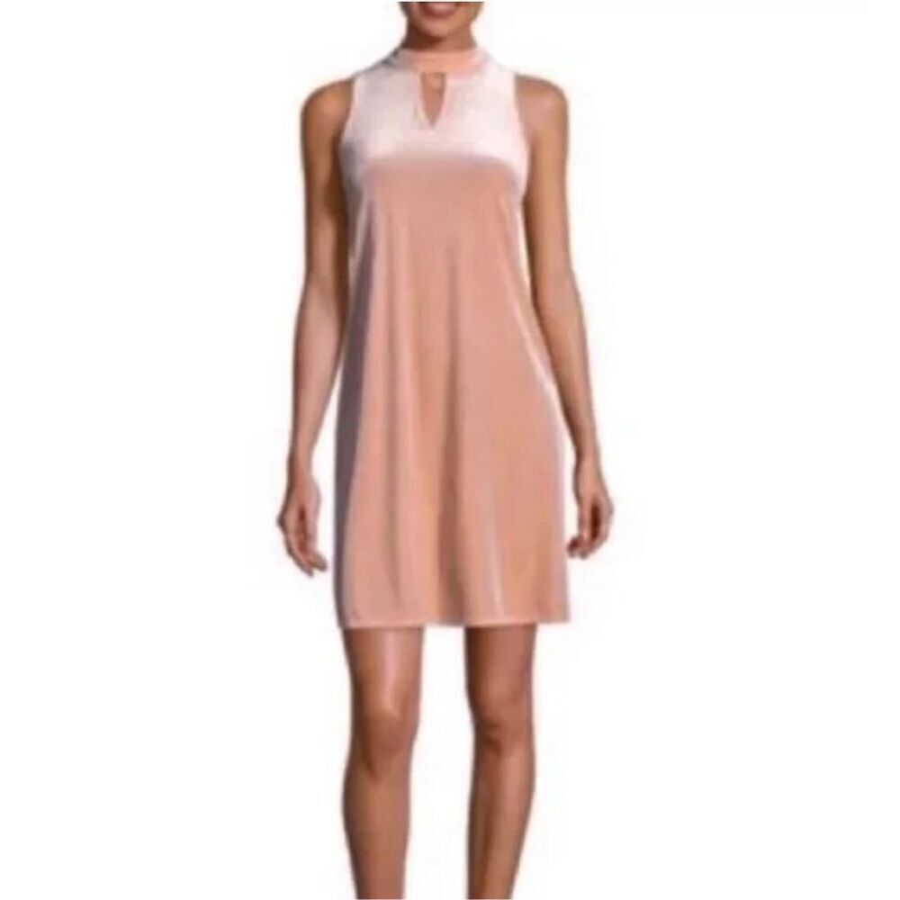 Womens Worthington Dress Champagne Velvet Sleeveless Halter Neck Shift Dress - M